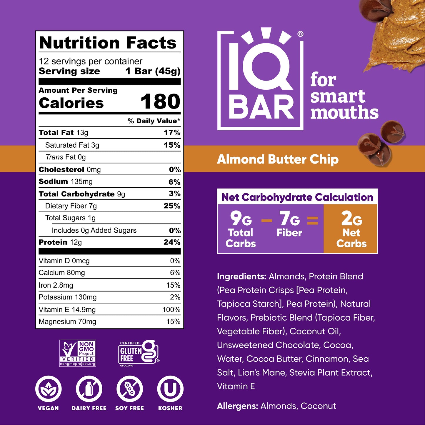 IQBAR Almond Butter Chip | Brain + Body Keto Protein Bars - Zenvitaz