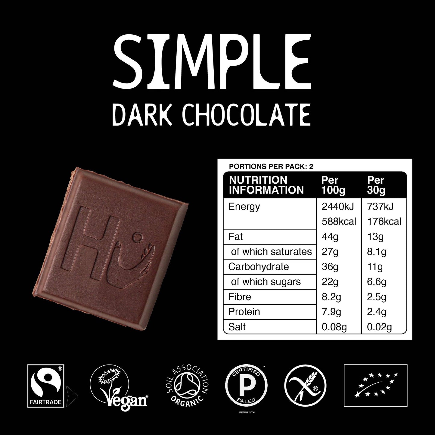 Hu Simple Dark Chocolate Bar - Zenvitaz