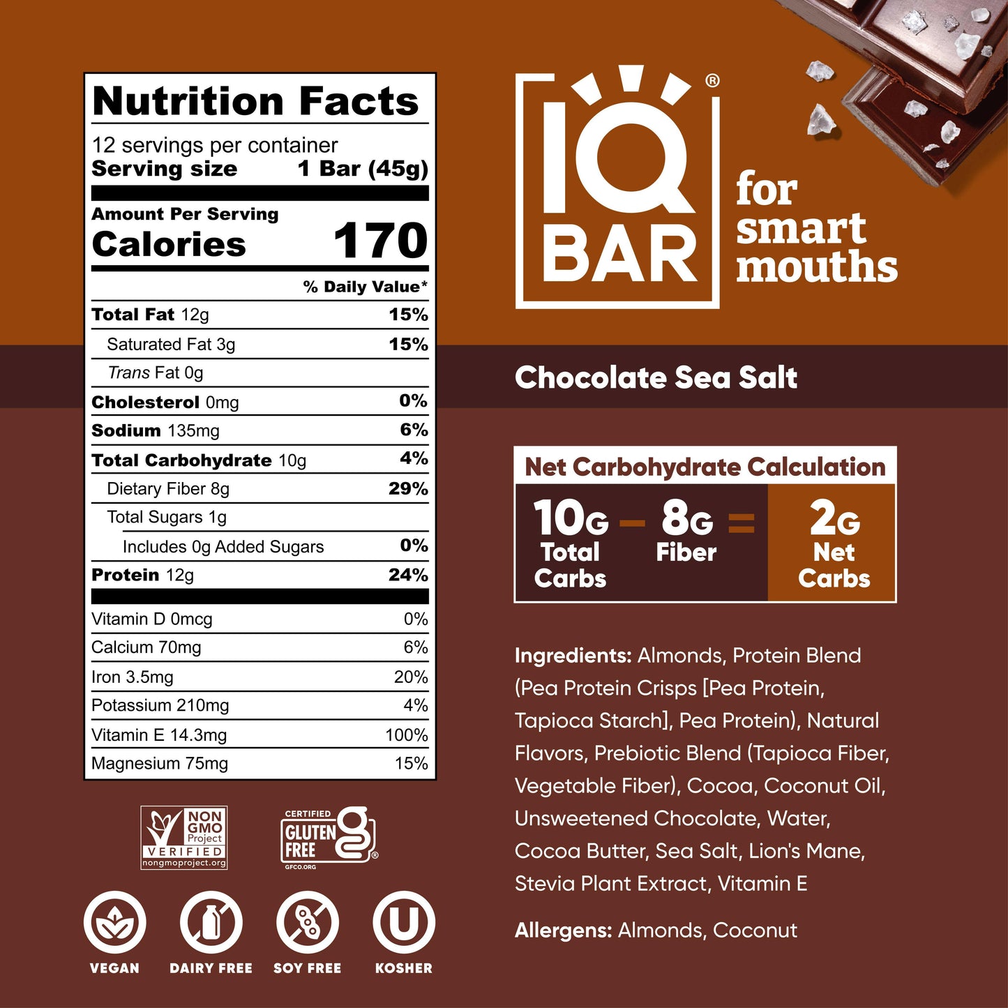 IQBAR Chocolate Sea Salt | Brain + Body Keto Protein Bars.