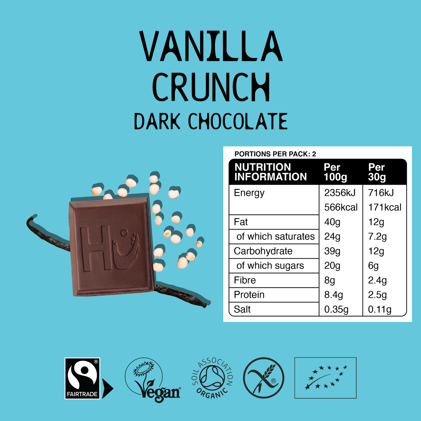 Hu Vanilla (Quinoa) Crunch Dark Chocolate Bar - Zenvitaz