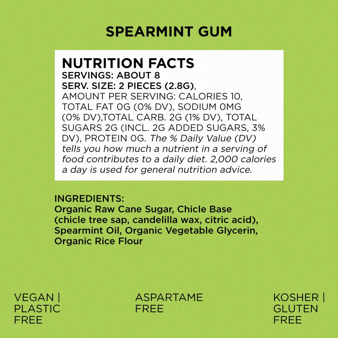 Spearmint Chewing Gum - Natural + Plastic-Free | 12 Pack