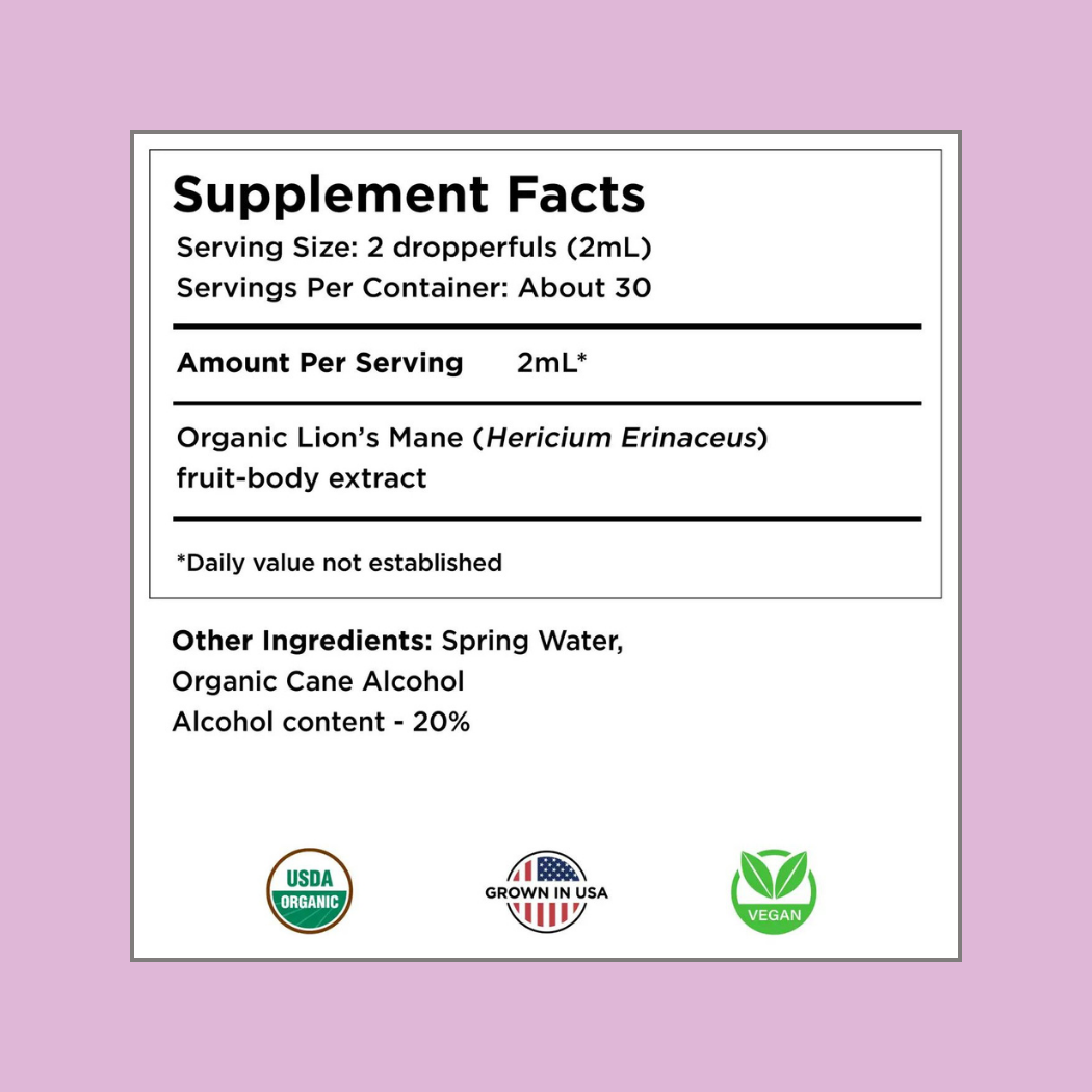 Organic Lion’s Mane Mushroom Tincture | Focus & Brain Support | Drops