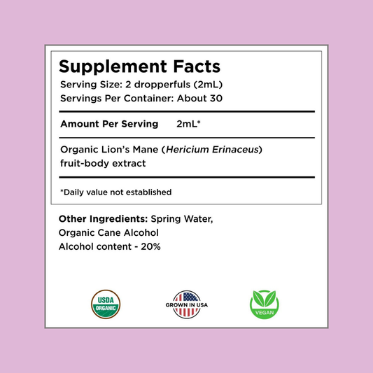 Organic Lion’s Mane Mushroom Tincture | Focus & Brain Support | Drops